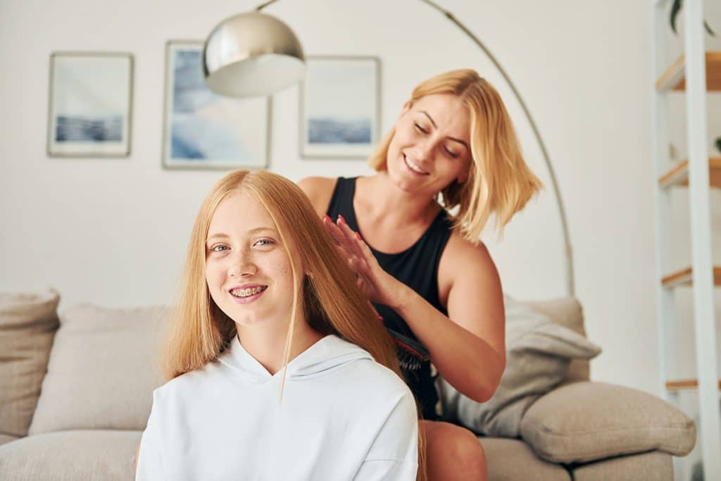 brushing hair